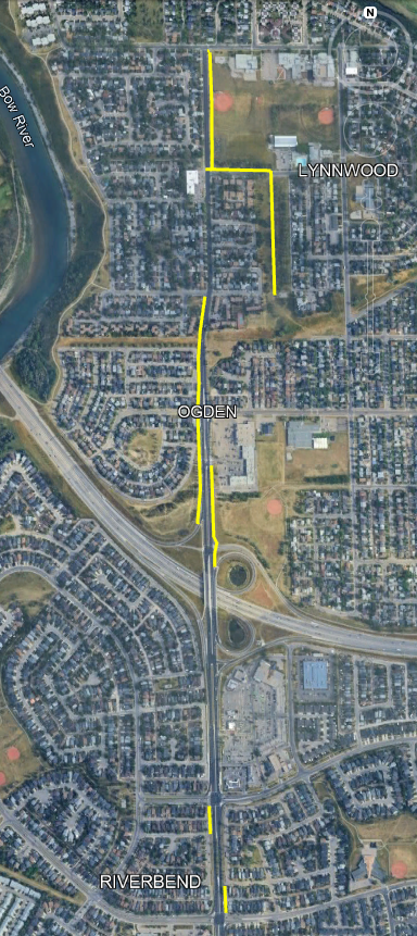 Map showing where new pathways were constructed in Ogden and Riverbend along 18 Street SE